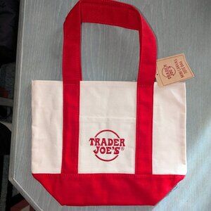 Trader Joe's Mini Canvas Tote Bag Red New